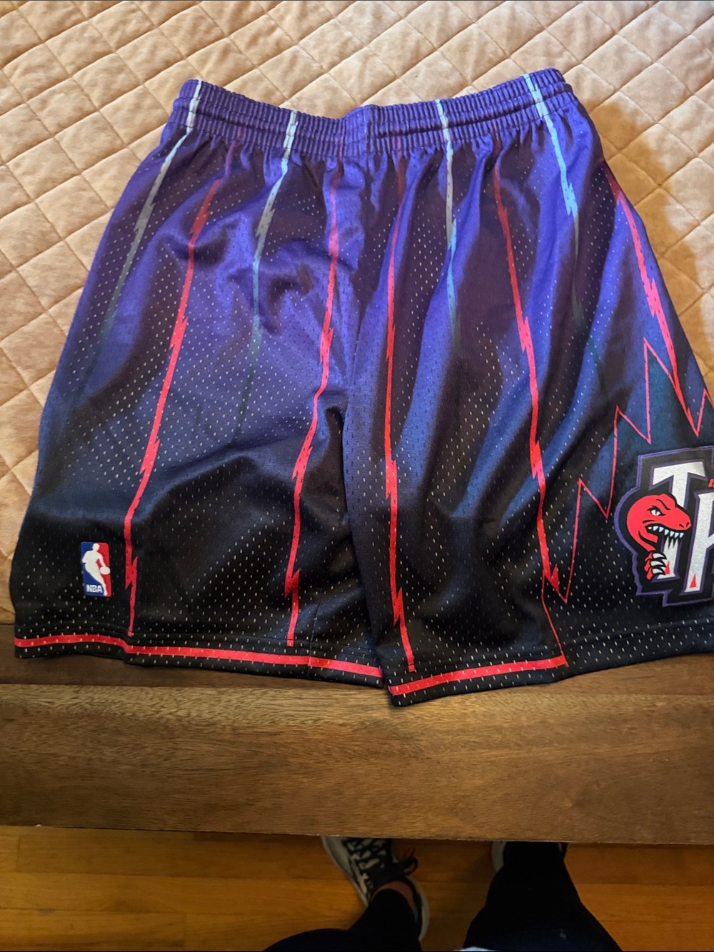 Men's Athletic Basketball Shorts in Black and Purple with Red Accents